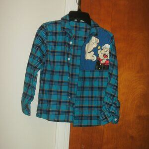 MQD Blue Plaid Popeye Flannel Button Up Casual Long Sleeve Shirt size 7/8